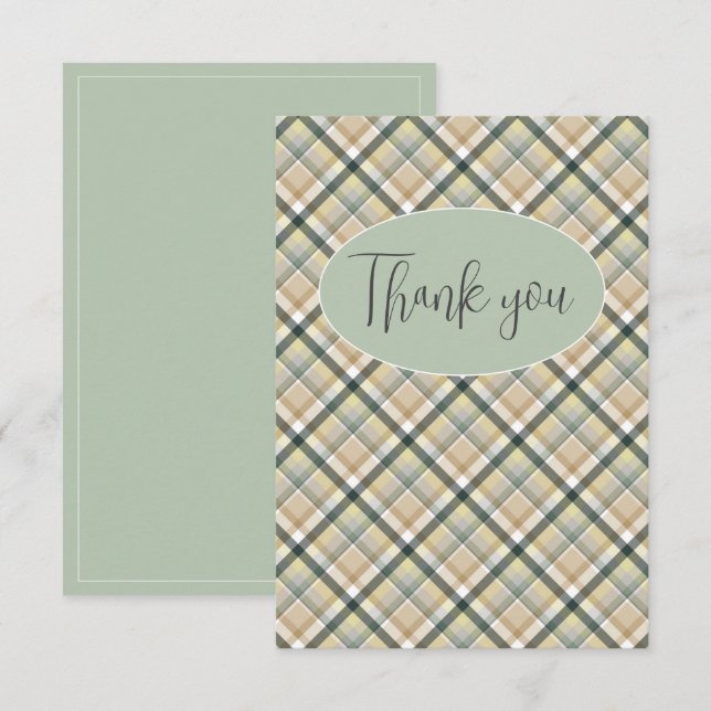 Green Plaid Modern  Thank You Card (Front/Back)