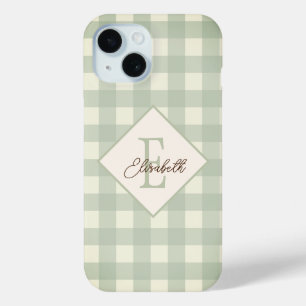 Green Plaid, Monogram iPhone 15 Case
