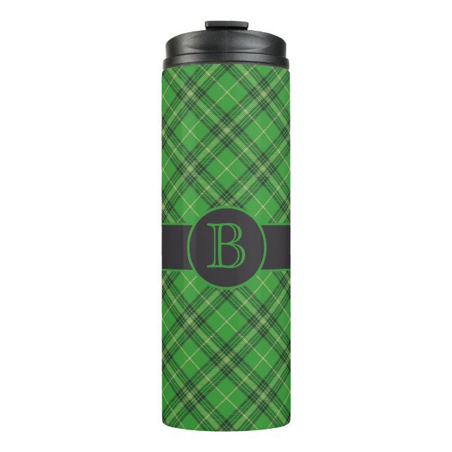 Green Plaid Monogram  Thermal Tumbler (Front)