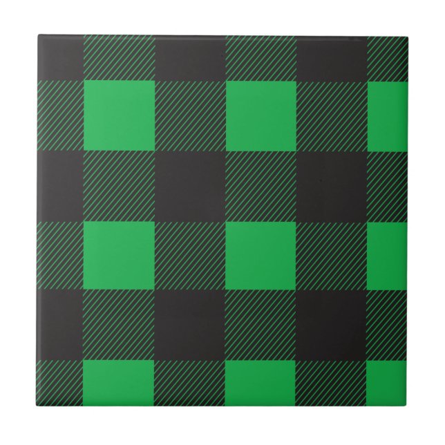 Green plaid pattern ceramic tile (Front)
