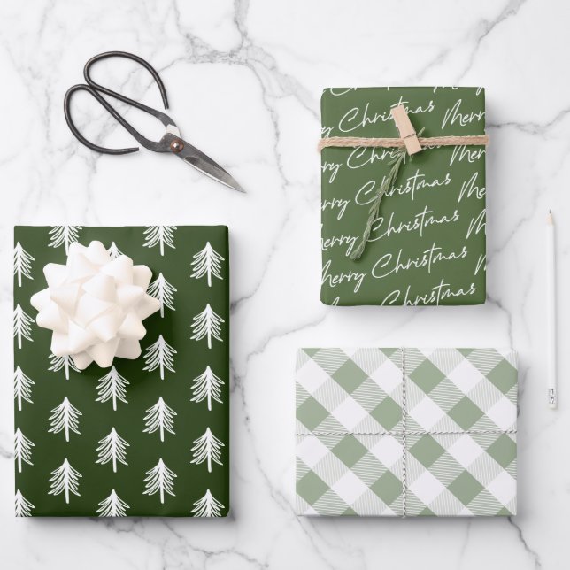 Green Plaid Pattern Christmas Wrapping Paper Sheet (Front)