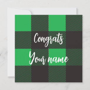 Green Plaid Pattern Congrats Postcard