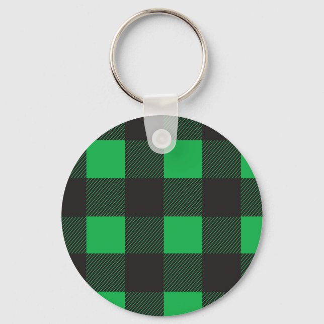 Green plaid pattern key ring (Front)
