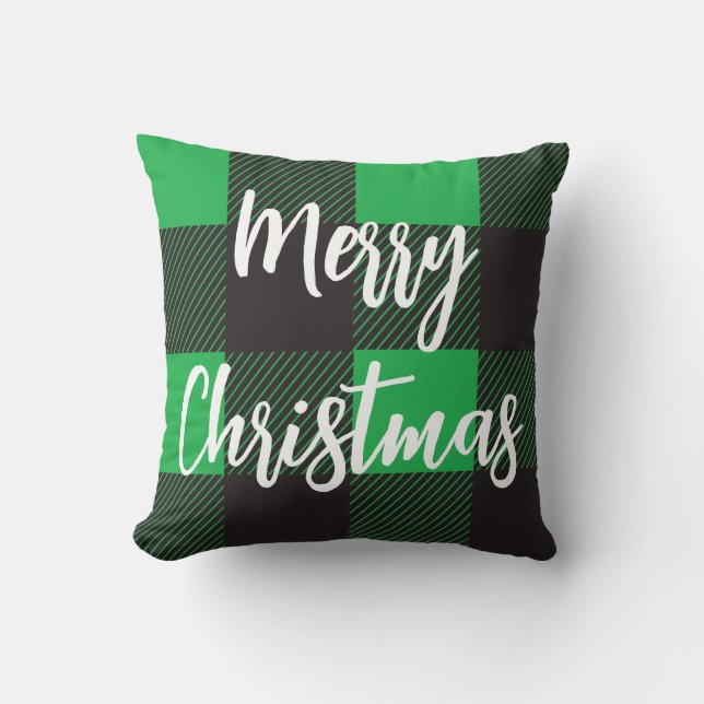 Green Plaid Pattern Merry Christmas  Cushion (Front)