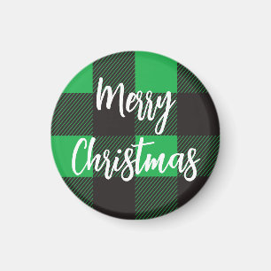Green Plaid Pattern Merry Christmas Magnet