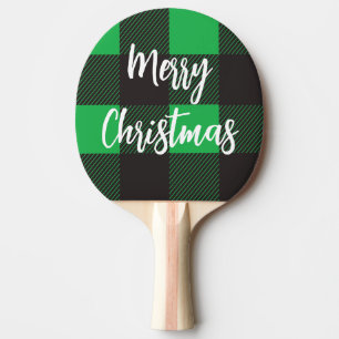 Green Plaid Pattern Merry Christmas Ping Pong Paddle