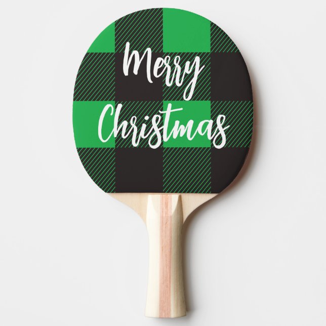 Green Plaid Pattern Merry Christmas Ping Pong Paddle (Front)