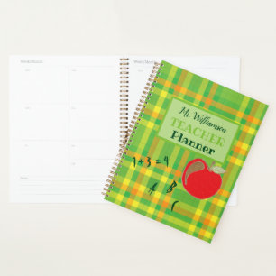 Green plaid personalised teacher planner