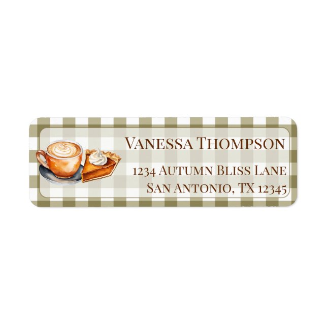 Green Plaid Pumpkin Spice Latte Pie Return Address Label (Front)