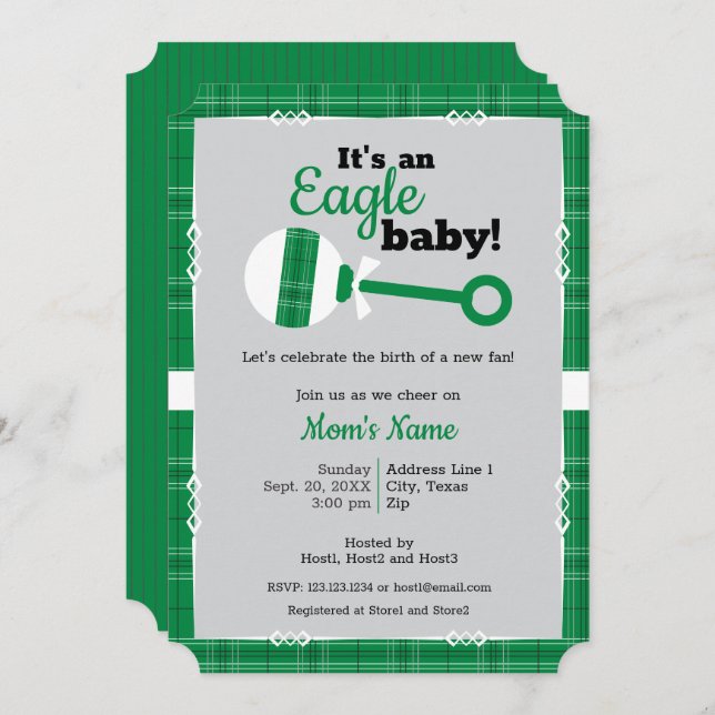 Green Plaid Rattle Eagle Baby Shower Invitation (Front/Back)