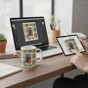 Green Plaid Rustic family Photo Christmas Large Coffee Mug