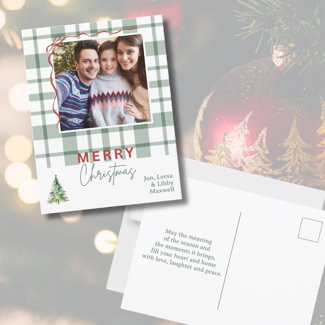 Green Plaid Rustic Photo Christmas Postcard (Green Plaid Rustic Photo Christmas Postcard
)
