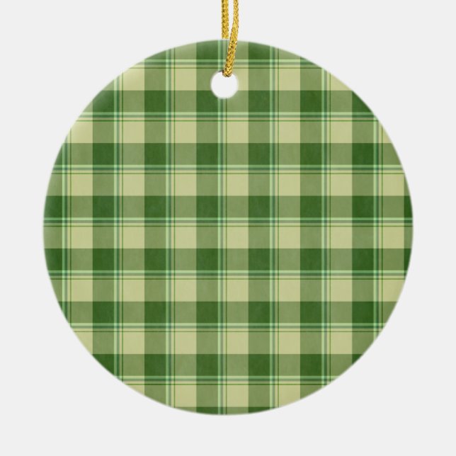 Green Plaid Saint Patrick's day Ceramic Ornament (Front)