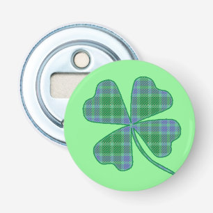 Green Plaid Shamrock Four-Leaf Clover Bottle Opener
