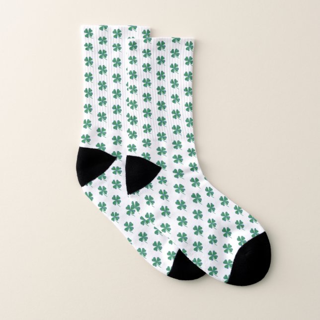 Green Plaid Shamrock Four-Leaf Clover Pattern Socks (Pair)