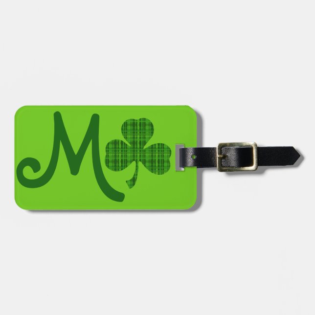Green Plaid Shamrock Luggage Tag (Front Horizontal)