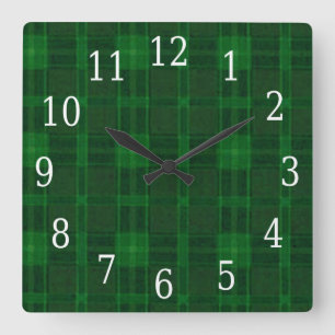 Green Plaid Square Clock