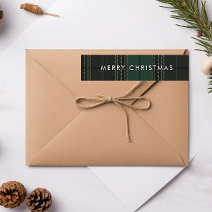 Green Plaid Tartan Buffalo Modern Minimalist Wrap Around Label