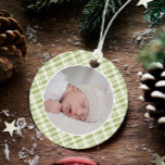 Green Plaid Tartan Photo Christmas Keepsake Ornament<br><div class="desc">Our photo Ornament is a perfect keepsake to never forget your First Christmas as Grandpa and Grandma. Choose the best photos of your beloved baby and adorn your Christmas tree with this ornament in Elegant Christmas Plaid GINGHAM or Tartan pattern in green and white. You can also customise the colours...</div>