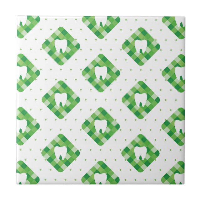 Green Plaid Tooth Pattern Ceramic Tile (Front)