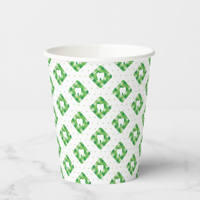 Green Plaid Tooth Pattern Paper Cups (Left)