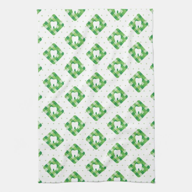 Green Plaid Tooth Pattern Tea Towel (Vertical)