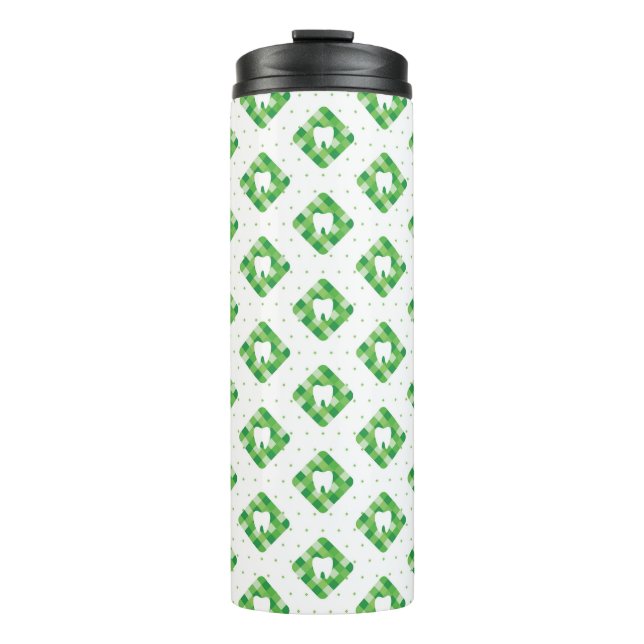 Green Plaid Tooth Pattern Thermal Tumbler (Front)