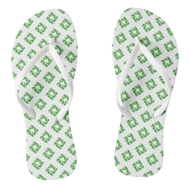 Green Plaid Tooth Pattern Thongs (Footbed)