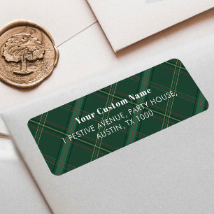 Green Plaid Vintage Heritage Timeless Christmas Return Address Label