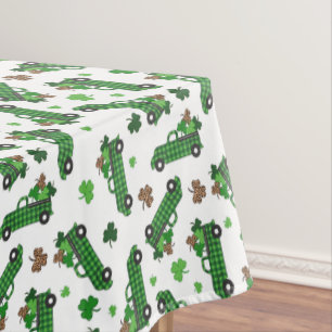 Green Plaid Vintage Truck & Lucky Shamrock Pattern Tablecloth