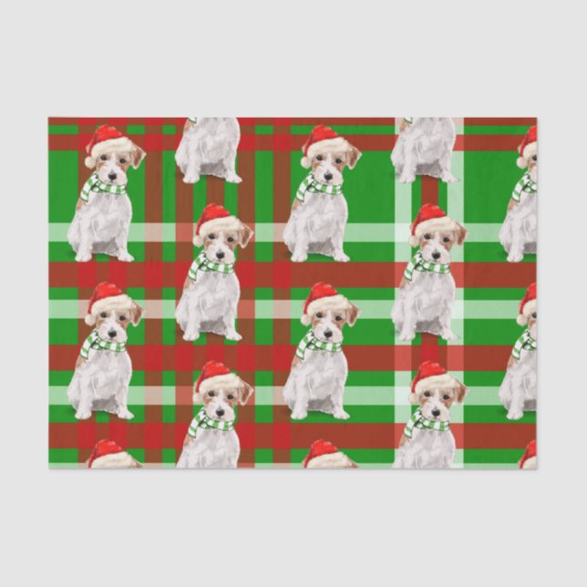 Green Plaid with Jack Russell Terrier Christmas Tissue Paper (Front)