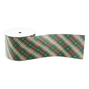 Green Plaid with White, Gold, and Red Grosgrain Ribbon