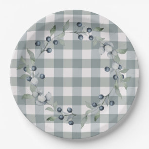 Green Plaid Wreath Buffalo Check Pretty Paper Plate