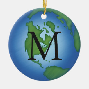 Green Planet Earth Environmental Momogramed Custom Ceramic Ornament