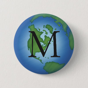 Green Planet Earth Environmental Monogramed 6 Cm Round Badge
