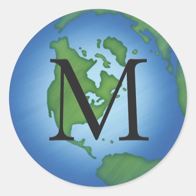 Green Planet Earth Environmental Monogramed Classic Round Sticker (Front)