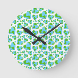 Green Planet Hearts Earth Day Ecology Environment Round Clock
