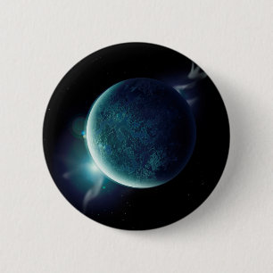 green planet in the universe with aura and stars 6 cm round badge