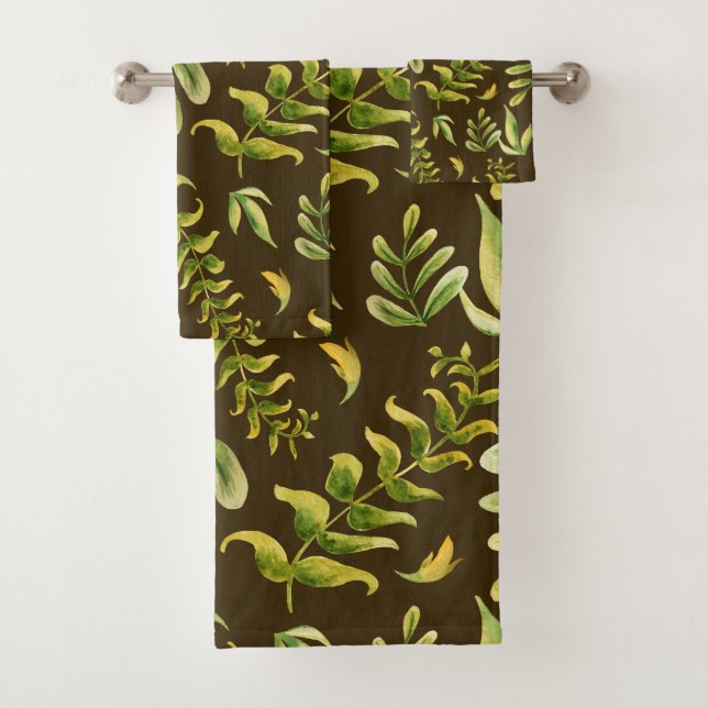 Green Plant Leaves Pattern Bath Towel Set (Insitu)