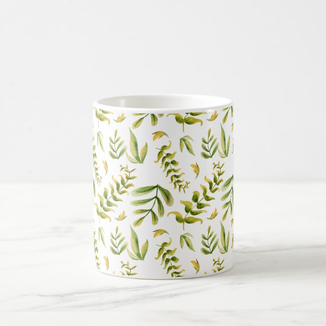Green Plant Leaves Pattern Coffee Mug (Center)
