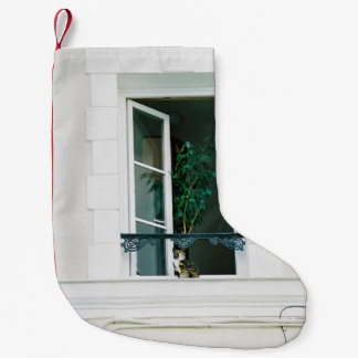 GREEN PLANT ON WHITE WINDOW SMALL CHRISTMAS STOCKING