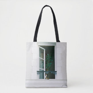 GREEN PLANT ON WHITE WINDOW TOTE BAG