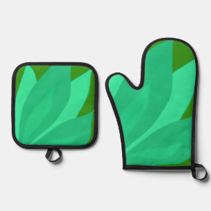 Green Plant Oven Mitt & Pot Holder Set