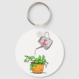Green plant & watering can key ring