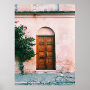 GREEN PLANTS BESIDE BROWN WOODEN DOOR POSTER