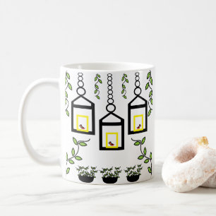 Green Plants Birds Nature Pattern Coffee Mug