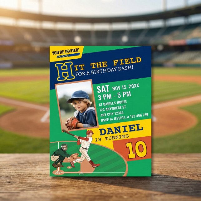 Green Playful Baseball Sports Kids Birthday Party Invitation (Creator Uploaded)