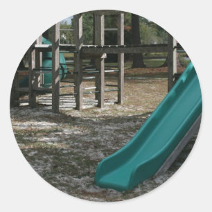 Green Playground slide, wood jungle gym Classic Round Sticker