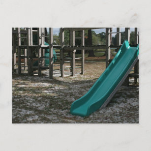 Green Playground slide, wood jungle gym Postcard