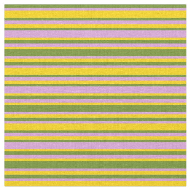 Green, Plum, and Yellow Coloured Stripes Fabric (Close Up)